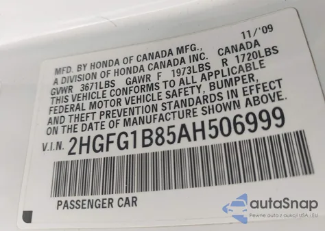 2010 Honda Civic Ex from USA, damaged, VIN 2HGFG1B85AH506999